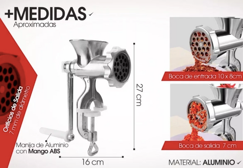 Máquina de Moler Manual en Aluminio Inoxidable – Carne y Granos