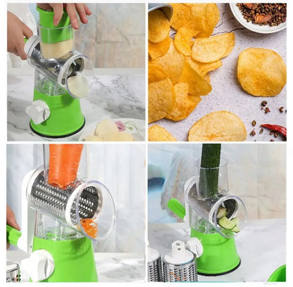 Rallador Cortador Mandolina 3 en 1 – Acero Inoxidable con Base Ventosa