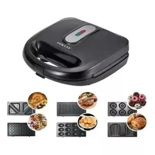 Sanduchera Waflera 6 en 1 – Placas Intercambiables, Antiadherente, Control de Temperatura