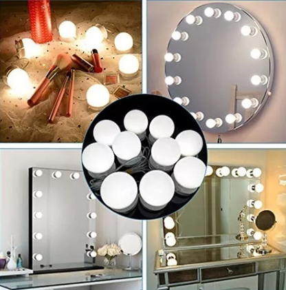 Set 10 Bombillos LED Tocador Estilo Hollywood – Luz Regulable USB/110V