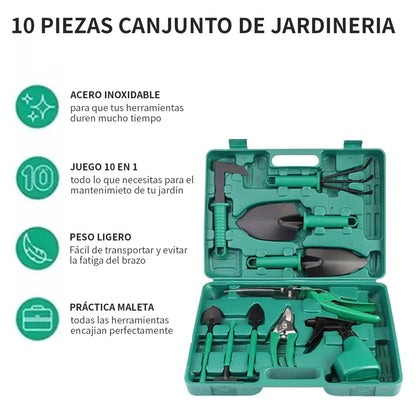 Kit de Herramientas de Jardíneria 10 Piezas – Aluminio Resistente, Ergonómicas y Anticorrosivas