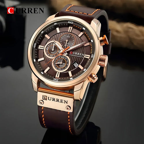 Reloj CURREN 8291 para Hombre – Correa de Cuero, Cronógrafo y Manecillas Luminosas