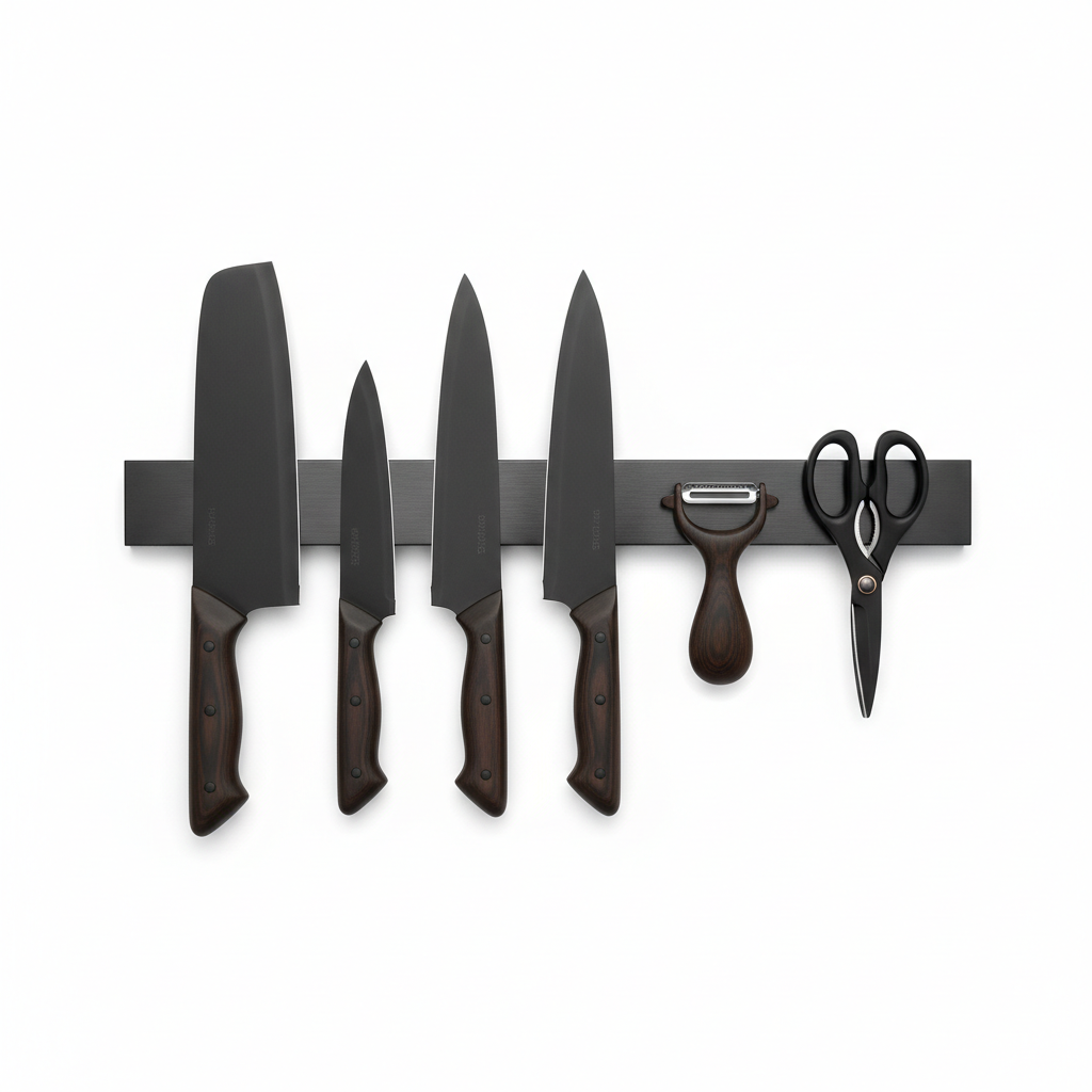 Set cuchillos negros fondo blanco