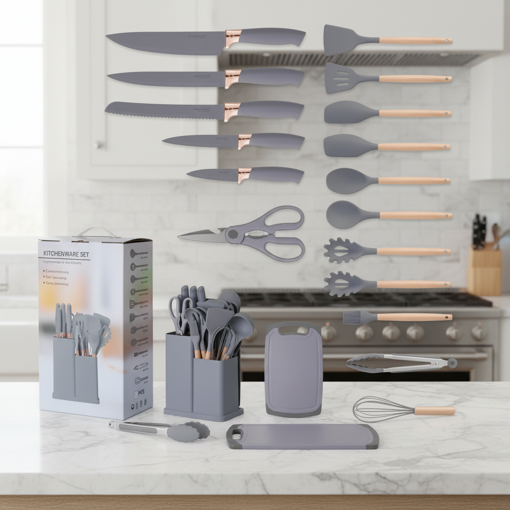 Set utensilios gris lifestyle mármol